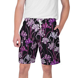 Шорты на шнурке мужские Цветы Фиолетовые Ирисы, цвет: 3D-принт