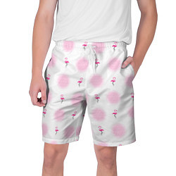 Мужские шорты Фламинго и круги на белом фоне