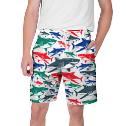 Мужские шорты Стая разноцветных акул - паттерн