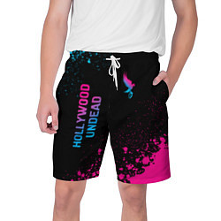 Шорты на шнурке мужские Hollywood Undead - neon gradient: символ и надпись, цвет: 3D-принт