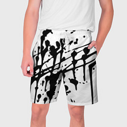 Шорты на шнурке мужские Чёрные кляксы на белом фоне - минимализм, цвет: 3D-принт