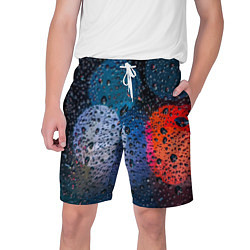 Шорты на шнурке мужские Разноцветные огни сквозь дождевое стекло, цвет: 3D-принт
