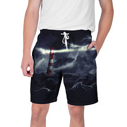 Шорты на шнурке мужские Маяк и штормовое море в ночи, цвет: 3D-принт