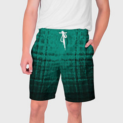 Шорты на шнурке мужские Мозаичный узор в черно -зеленых тонах, цвет: 3D-принт