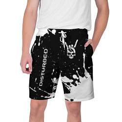 Шорты на шнурке мужские Disturbed и рок символ на темном фоне, цвет: 3D-принт