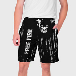 Мужские шорты Free Fire glitch на темном фоне: надпись, символ