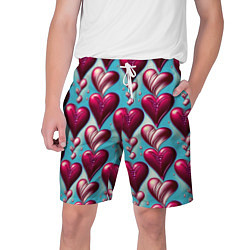 Шорты на шнурке мужские Паттерн красные абстрактные сердца, цвет: 3D-принт