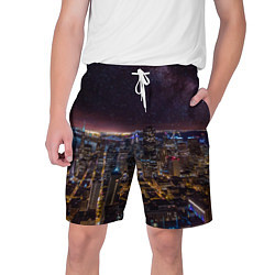 Шорты на шнурке мужские Ночной город и звёзды на небе, цвет: 3D-принт