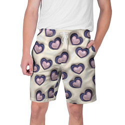 Шорты на шнурке мужские Сердечки объемные вдавленные - паттерн, цвет: 3D-принт