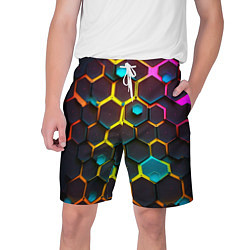Шорты на шнурке мужские Неоновые абстрактные соты, цвет: 3D-принт