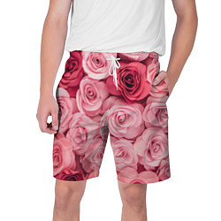 Шорты на шнурке мужские Чайная пыльная роза - нежно розовый цветок, цвет: 3D-принт