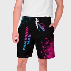 Шорты на шнурке мужские Chainsaw Man - neon gradient: надпись, символ, цвет: 3D-принт
