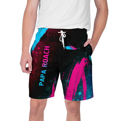 Шорты на шнурке мужские Papa Roach - neon gradient: надпись, символ, цвет: 3D-принт