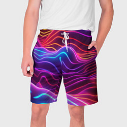 Шорты на шнурке мужские Цветные неоновые волны, цвет: 3D-принт