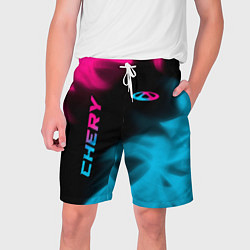 Мужские шорты Chery - neon gradient: надпись, символ