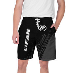Шорты на шнурке мужские Lifan speed на темном фоне со следами шин: надпись, цвет: 3D-принт