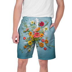 Шорты на шнурке мужские Букет полевых цветов на ткани, цвет: 3D-принт