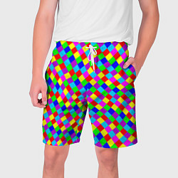 Шорты на шнурке мужские Разноцветные искривленные маленькие квадраты, цвет: 3D-принт