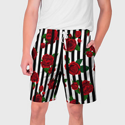 Шорты на шнурке мужские Полосы и красные розы, цвет: 3D-принт