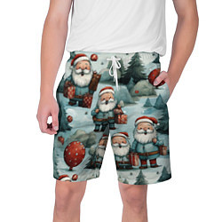 Шорты на шнурке мужские Рождественский узор с Санта Клаусами, цвет: 3D-принт