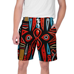Шорты на шнурке мужские Красно-синий узор в африканском стиле, цвет: 3D-принт