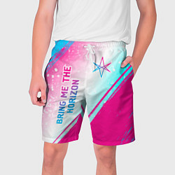 Шорты на шнурке мужские Bring Me the Horizon neon gradient style вертикаль, цвет: 3D-принт