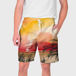 Шорты на шнурке мужские Тропический закат акварель, цвет: 3D-принт
