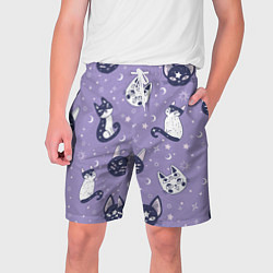 Мужские шорты Мистические кошечки - паттерн фиолетовый