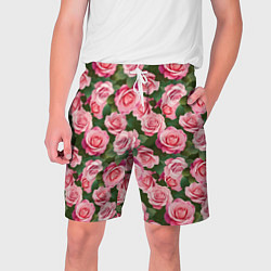 Шорты на шнурке мужские Розовые розы паттерн, цвет: 3D-принт