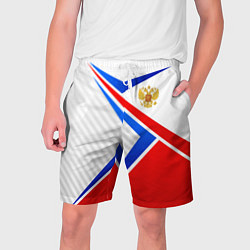 Шорты на шнурке мужские Герб РФ - классические цвета флага, цвет: 3D-принт