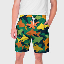 Шорты на шнурке мужские Камуфляж силуэты рыбок, цвет: 3D-принт
