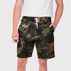 Мужские шорты Реалистичный охотничий камуфляж из ткани и листьев