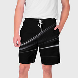 Шорты на шнурке мужские Белые полосы на черной абстракции, цвет: 3D-принт