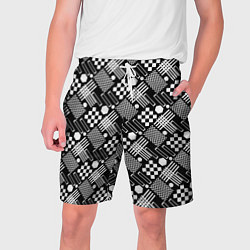 Шорты на шнурке мужские Черно белый узор из геометрических фигур, цвет: 3D-принт