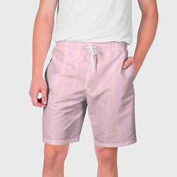 Шорты на шнурке мужские Бледный розово-жёлтый полосатый, цвет: 3D-принт