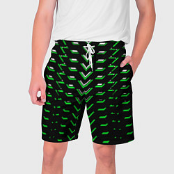 Шорты на шнурке мужские Зелёно-белые полосы на чёрном фоне, цвет: 3D-принт