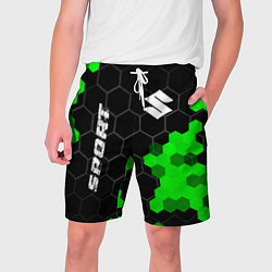 Шорты на шнурке мужские Suzuki green sport hexagon, цвет: 3D-принт