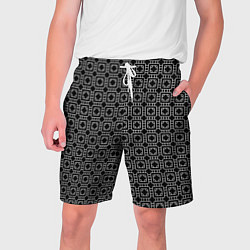 Шорты на шнурке мужские Белый геометрический узор на черном фоне, цвет: 3D-принт