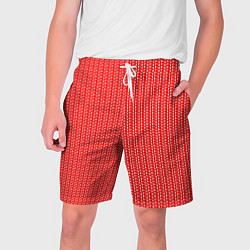 Шорты на шнурке мужские Красный в белые маленькие полоски, цвет: 3D-принт