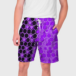 Шорты на шнурке мужские Техно-киберпанк шестиугольники фиолетовый и чёрный, цвет: 3D-принт