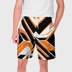 Шорты на шнурке мужские Чёрно-оранжевые широкие линии на белом фоне, цвет: 3D-принт