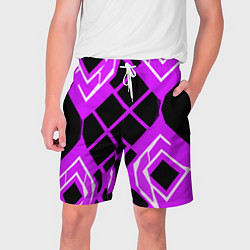 Мужские шорты Чёрные квадраты и белые полосы на фиолетовом фоне