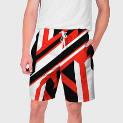 Шорты на шнурке мужские Чёрно-красные полосы на белом фоне, цвет: 3D-принт