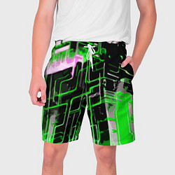 Шорты на шнурке мужские Хаотичная зелёно-белая абстракция, цвет: 3D-принт