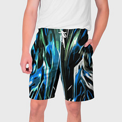 Шорты на шнурке мужские Бело-синяя абстракция на чёрном фоне, цвет: 3D-принт