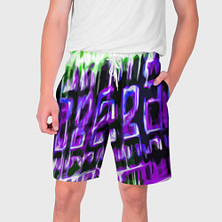 Шорты на шнурке мужские Фиолетово-зелёная абстракция на чёрном фоне, цвет: 3D-принт
