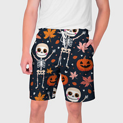 Шорты на шнурке мужские Скелеты с листьями, цвет: 3D-принт