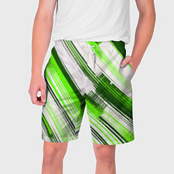 Шорты на шнурке мужские Зелёные диагональные полосы на белом фоне, цвет: 3D-принт