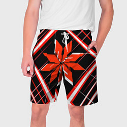 Шорты на шнурке мужские Красно-белая звезда и полосы на чёрном фоне, цвет: 3D-принт