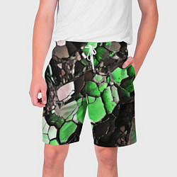 Шорты на шнурке мужские Чёрно-зелёный камень, цвет: 3D-принт